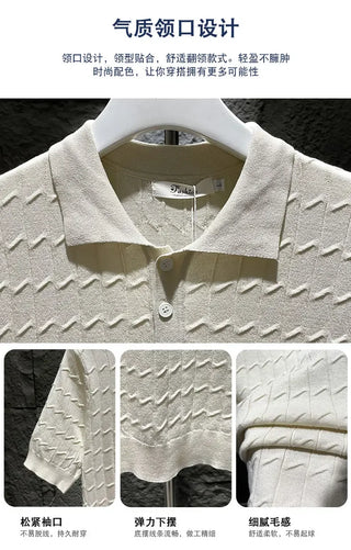 Ice Silk Short-sleeved Men's Cool T-shirt Slim Lapel Draping Handsome Street Style