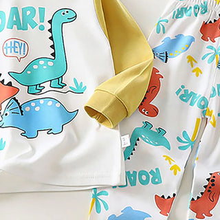 Children Pajamas Sets Unisex Soft Comfort Cartoon Dinosaur Clothing Set Outfit Suitable Boys Girls Perfect for Autumn Winter