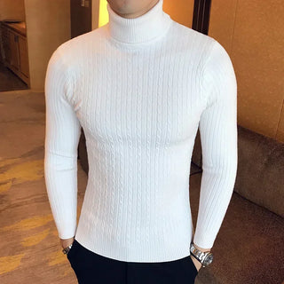 European and American New High-neck Sweater. Men's Solid Color Twisted Long-sleeved Knitted Sweater for Winter.
