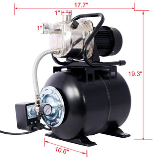 1.6 HP Shallow Well Pump Stainless Steel Water Transfer Camp Pumps Portable Garden Pump with Pressure Tank Automatic Operation