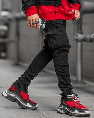 Mens Stretchy Skinny Ripped Jeans Men Side Pocket Washed Slim Denim Pants Biker Jeans Fashion Sweatpants Hip Hop Trousers Jogger