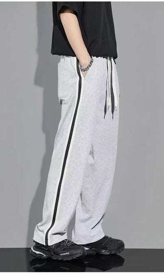 Fleece Thick Warm Straight Casual Pants Men Autumn Winter New Patchwork Striped Drawstring Waist Loose Versatile Sports Trousers