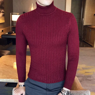 European and American New High-neck Sweater. Men's Solid Color Twisted Long-sleeved Knitted Sweater for Winter.