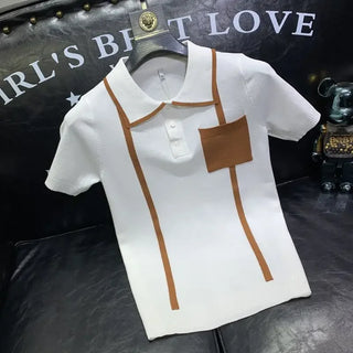 Knitted Short-sleeved Polo Shirt for Men Fashion Trend Young Handsome Versatile Casual Lapel T-shirt Trendy