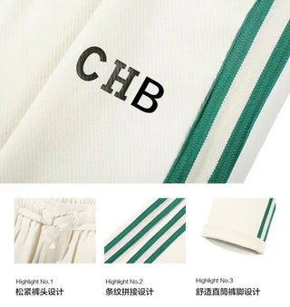 Fleece Thick Warm Straight Casual Pants Men Autumn Winter New Patchwork Striped Drawstring Waist Loose Versatile Sports Trousers