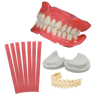 Easy - Use 1 Set Dentures DIY Kit with Braces Wax Strips - Reusable Full/Partial Temporary Fake Teeth for Top and Bottom