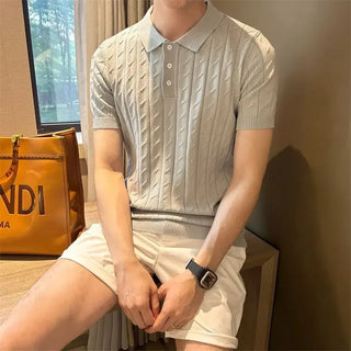 Vertical Jacquard Knitted Short-sleeved Polo Shirt Fashionable Trendy and Personalized Versatile Casual Lapel T-shirt