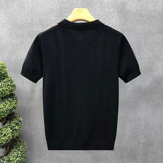 Luxury Contrast Color Striped Polo Shirt Mens Knitted Short Sleeve Zipper Polo Collar Shirt Summer Men Clothes Casual Knit Polos