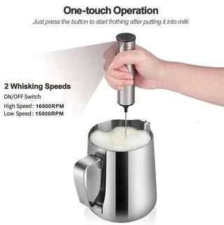 Rechargeable Stainless Steel Milk Frother 2 Speeds for Latte Cappuccino Espresso Home And Barista Use