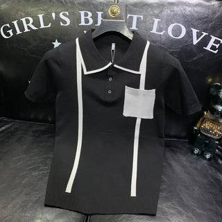 Knitted Short-sleeved Polo Shirt for Men Fashion Trend Young Handsome Versatile Casual Lapel T-shirt Trendy