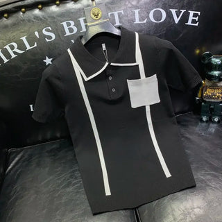 Knitted Short-sleeved Polo Shirt for Men Fashion Trend Young Handsome Versatile Casual Lapel T-shirt Trendy