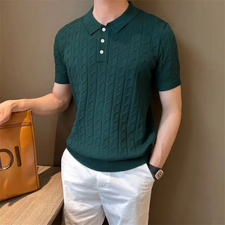 Vertical Jacquard Knitted Short-sleeved Polo Shirt Fashionable Trendy and Personalized Versatile Casual Lapel T-shirt