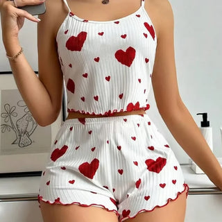 New 2025 Summer Casual Home Sexy Elegant Camis Vest Tank Top Love Print Suspender Shorts Suit for Women Female Clothing Outfits