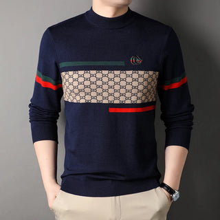 New Round Neck Slim Fit Men's Sweater for Autumn and Winter, Korean Style Trendy and Casual Long Sleeved Knitted Base Sweater