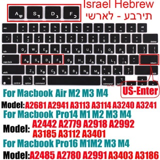 Compatible keyboard cover For MacBook Air 13.6 M2 M3 A3113 A2681 A3114 MacBook Pro14 16 M1 A2442 A2485 A2779 A2780 with touch ID