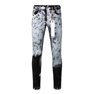 Fashion American Streetwear Distressed Vintage Men's Jeans Low Rise Stretch Skinny Button Fly Ripped Hold Pants