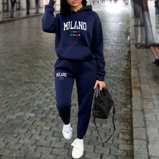 Autumn Winter Women's Sets 2pcs Hoodies Pants Suit Sports Outfits 2025 MILANO Letter Print Aesthetic Clothes Ladies Tracksuit