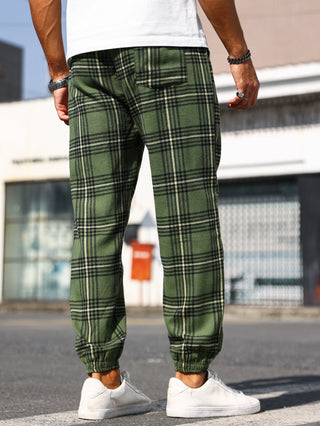 Men's Plaid Print Cuffed Casual Trousers Comfortable Sleepwear Pajamas Pants for Relaxed Style