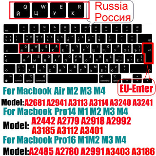 Compatible keyboard cover For MacBook Air 13.6 M2 M3 A3113 A2681 A3114 MacBook Pro14 16 M1 A2442 A2485 A2779 A2780 with touch ID