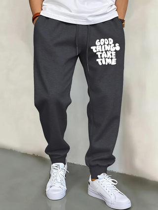 Good Thing Take Time Print Men Basics Pants Hip Hop Multicolor Sweatpants Pocket Autumn Long Pant Unisex Warm Fleece Clothing