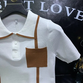 Knitted Short-sleeved Polo Shirt for Men Fashion Trend Young Handsome Versatile Casual Lapel T-shirt Trendy