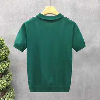 Luxury Contrast Color Striped Polo Shirt Mens Knitted Short Sleeve Zipper Polo Collar Shirt Summer Men Clothes Casual Knit Polos