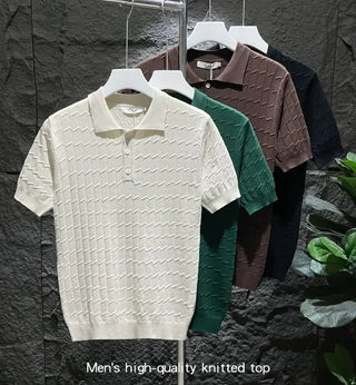 Ice Silk Short-sleeved Men's Cool T-shirt Slim Lapel Draping Handsome Street Style