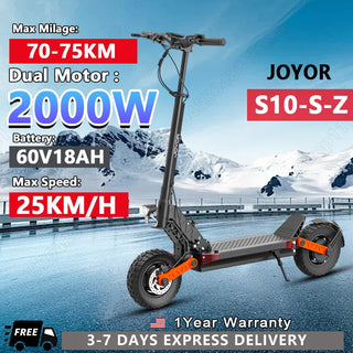 JOYOR S10-S-Z Folding Electric Scooter 1000W*2 Dual Motors 60V18AH High-capacity Battery 10*3.0 Widen Tires 75Km Max Range
