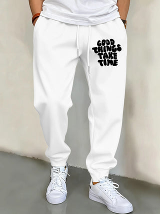 Good Thing Take Time Print Men Basics Pants Hip Hop Multicolor Sweatpants Pocket Autumn Long Pant Unisex Warm Fleece Clothing