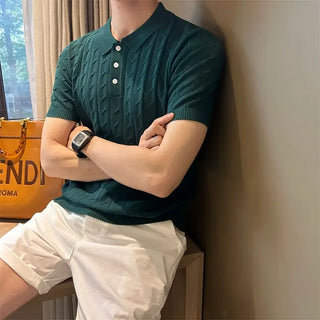 Vertical Jacquard Knitted Short-sleeved Polo Shirt Fashionable Trendy and Personalized Versatile Casual Lapel T-shirt