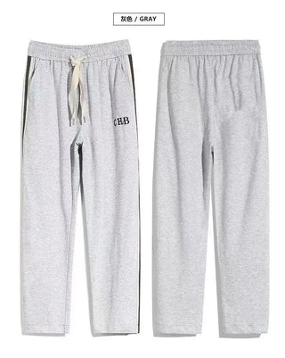 Fleece Thick Warm Straight Casual Pants Men Autumn Winter New Patchwork Striped Drawstring Waist Loose Versatile Sports Trousers