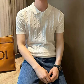 Vertical Jacquard Knitted Short-sleeved Polo Shirt Fashionable Trendy and Personalized Versatile Casual Lapel T-shirt