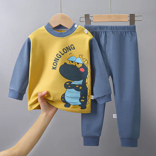 Children Pajamas Sets Unisex Soft Comfort Cartoon Dinosaur Clothing Set Outfit Suitable Boys Girls Perfect for Autumn Winter