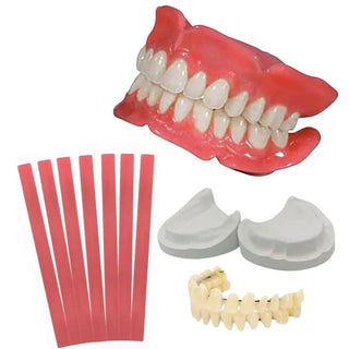 1Set Dentures Fake Teeth Braces Wax Strips DIY Kit Reusable Full/Partial Denture Top and Bottom Temporary Fake Tooth Easy Use