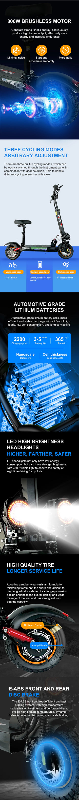 7 Days Delivery 800W Powerful Electric Kick Scooter Anti-skid Off Road Tire 45KM/H e Scooter 45km 55km Range