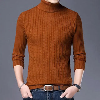 European and American New High-neck Sweater. Men's Solid Color Twisted Long-sleeved Knitted Sweater for Winter.