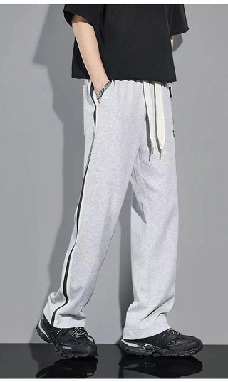 Fleece Thick Warm Straight Casual Pants Men Autumn Winter New Patchwork Striped Drawstring Waist Loose Versatile Sports Trousers
