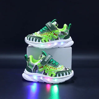 Spring New Children's Sports Shoes Cartoon Dinosaur Children's LED Light Shoes Soft Sole Boys' Causal Sneakers 2-6 Years Old