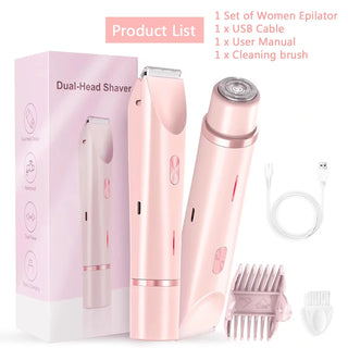 2 in 1 Dual-Head Painless Women Electric Razors Bikini Trimmer Wet Dry Use for Ladies Pubic Hair Detachable Head Electric Shaver