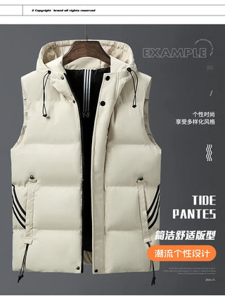 Waistcoat for men spring and autumn waistcoat for Korean men fashion slim handsome vest warm down cotton vest with hat