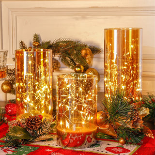 3Pcs Glass Flameless Candles LED Battery Powered Candles Fairy Light Table Lamp with 8-Key Remote Control Christmas Home Decor