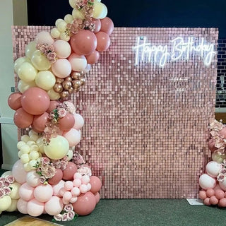 12/24/30pcs Rose Gold Shimmer Wall Panels Backdrops Square Sequins Backdrops Girls Birthday Graduation Wedding Party Decoration