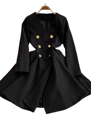 Formal Autumn Winter Double Breasted Long Sleeve Short Blazer Dress Women Suit Coats Office Lady A Line Pleated Quality Vestidos