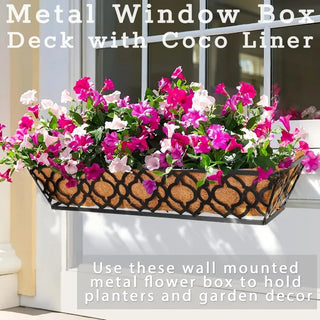 4pcs 24 Inch Window Deck with Coconut Coir Liner, 24" Railing Planter Horse Trough Coco Basket Boxes Metal Hanging Flower