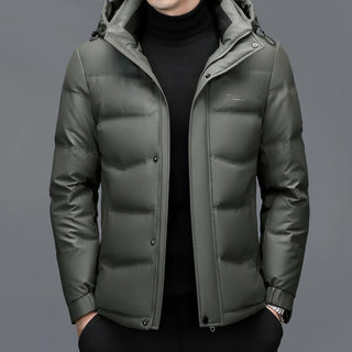 YX-6503 Winter Men's Genuine Leather Down Jacket Hooded Casual Jacket With Thick Down And White Duck Down Jacket Autumn