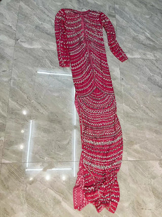 Long Glitter Pink Prom Dresses Sexy Mermaid Style Sheer Luxury Sparkly Beaded Silver Black Girl Formal Prom Gala Gowns Huabao