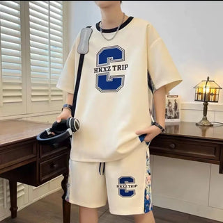 New S-6XL Summer Men's Tracksuit Set Korean Casual Sports Suit Breathable T-shirts Shorts 2 Piece Set High Street Men's Clothing