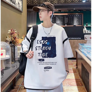 S-6XL Summer Oversized Men's Set Korean Casual Sports Suit Breathable T-shirts Shorts 2 Piece Set High Street Men's Clothing New