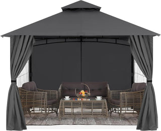 Patio Gazebo Steel Frame Outdoor Gazebo with Windows Curtains (11x11,Dark Gray)