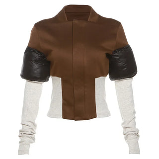 Weird Puss Hipster Patchwork Jacket Women Winter Trend Chic Long Sleeve Zip Coat Wild Streetwear Casual Basic Jersey Outwear